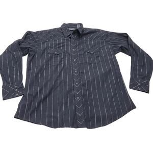 Wrangler pearl snap button down black silver striped rodeo western shirt XL